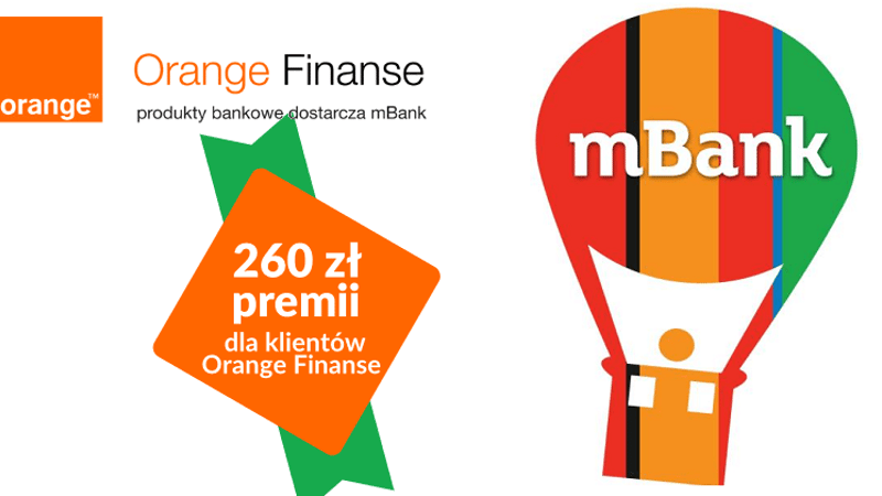 100 zł za przeniesienie konta z Orange Finanse do mBanku + 160 zł dodatkowej premii za aktywność.
