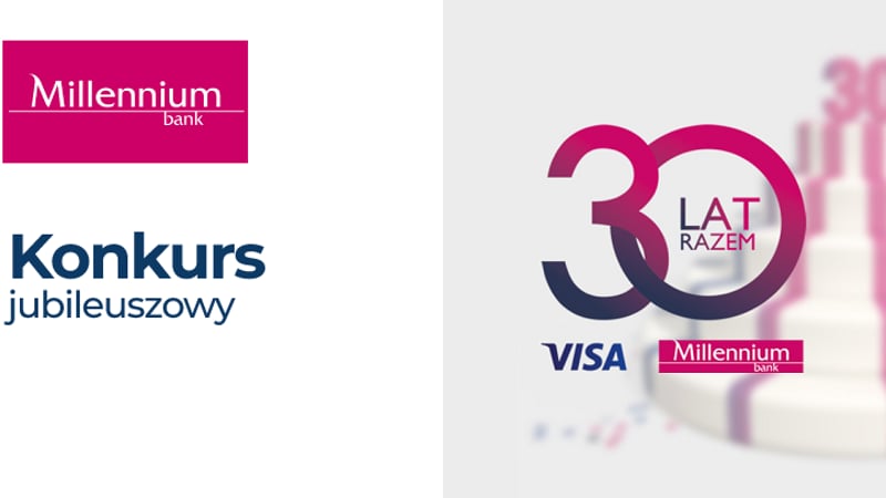 Karty podarunkowe o wartości 200, 300 i 400 zł w konkursie z okazji 30-lecia kart Visa w Banku Millennium