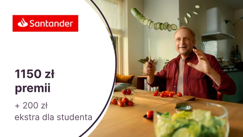 1150 zł + 200 zł ekstra premii dla studenta za konto w Santander Bank Polska