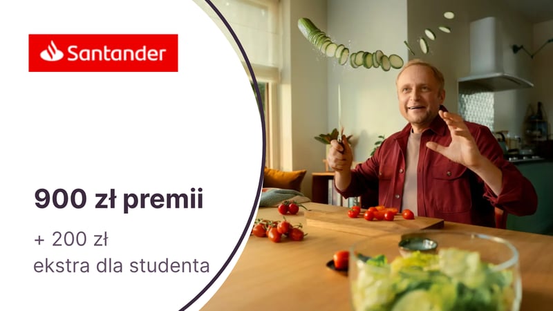 900 zł + 200 zł ekstra premii dla studenta za konto w Santander Bank Polska