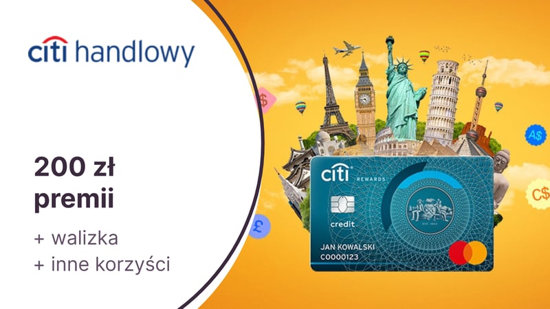 Walizka + 200 zł premii + zwrot za przewalutowania z kartą kredytową Citibank World Mastercard