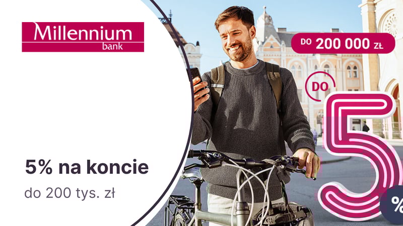 5% do 200 tys. zł na Koncie Oszczędnościowym Profit w Banku Millennium