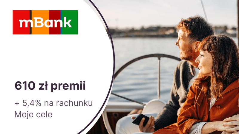 510 zł premii za mKonto Intensive + 100 zł za konto dla niepełnoletniego + 5,4% na koncie Moje Cele w mBanku