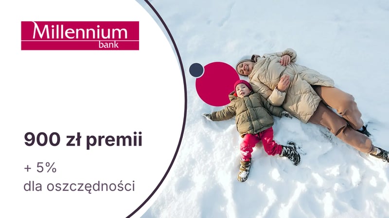 900 zł premii z Kontem Millennium 360° + 5% do 200 000 zł na koncie oszczędnościowym w Banku Millennium