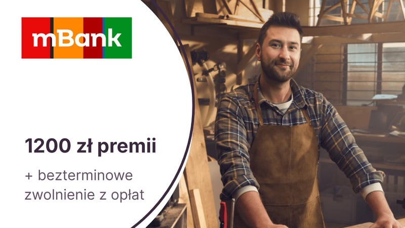Do 1200 zł za założenie mBiznes Konta Standard w mBanku + bezterminowe zwolnienie z części opłat