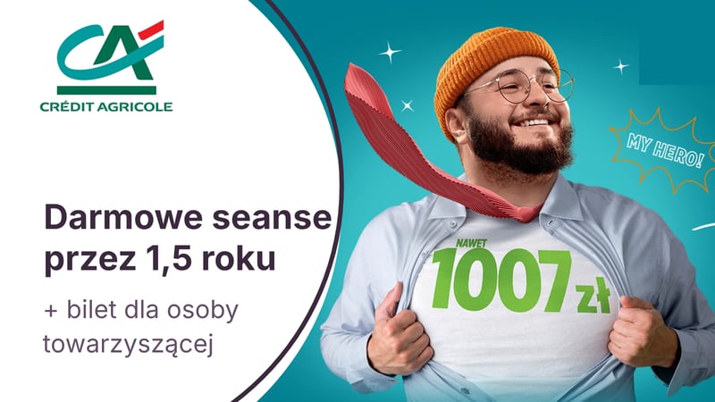 18 miesięcy kina gratis + darmowy bilet dla osoby towarzyszącej z kontem osobistym w Credit Agricole