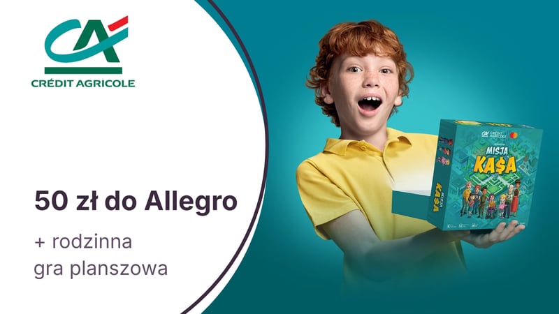 50 zł do Allegro i gra planszowa poświęcona finansom za otwarcie dziecku Konta dla Ciebie Junior w Credit Agricole