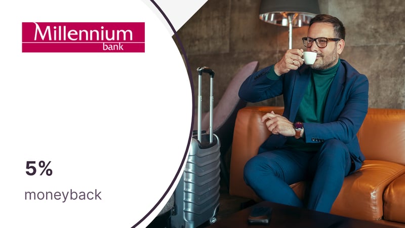 5% moneyback (360 zł/rok) za płatności kartą kredytową Visa Global z oferty Banku Millennium