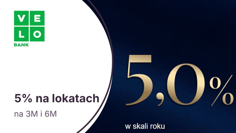 5% w skali roku na lokatach 3M i 6M po otwarciu VeloKonta Gold w VeloBanku
